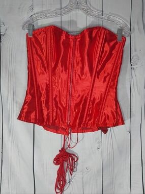 Burleska Red Satin Y2K 90's Indie Sleeze Punk Corset Top With Boning